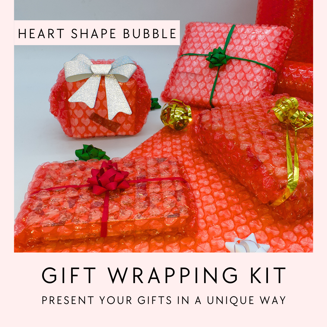 Heart Shaped Bubble Wrap for Birthday Day Gifts Wrapping 30cmx5m - Complete Kit for special occasions