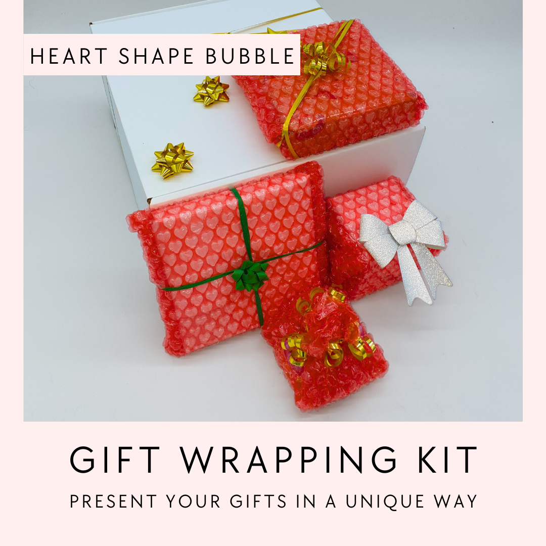 Heart Shaped Bubble Wrap for Birthday Day Gifts Wrapping 30cmx5m - Complete Kit for special occasions