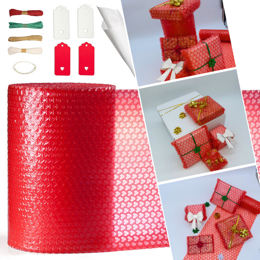 Heart Shaped Bubble Wrap for Birthday Day Gifts Wrapping 30cmx5m - Complete Kit for special occasions